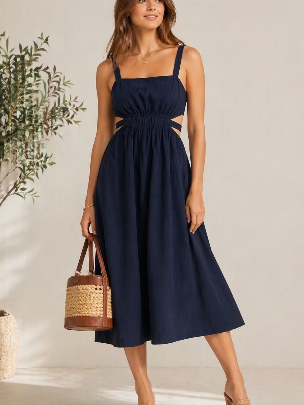 Vineyard Vines Poplin Lace Incert Midi Dress Navy Small